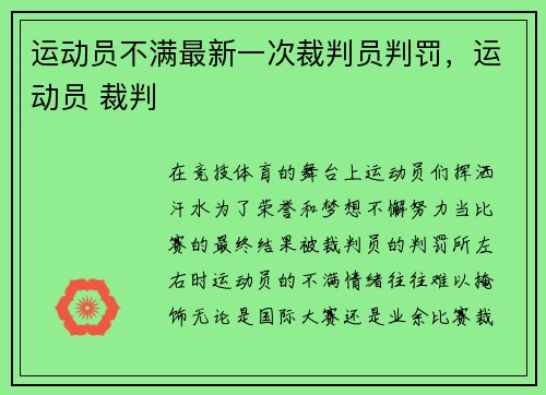 运动员不满最新一次裁判员判罚，运动员 裁判